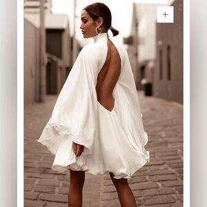 Backless White Mini Dress with Flowing Sleeves